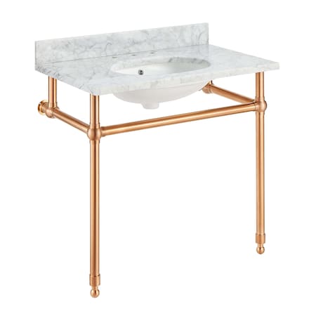 Anzzi 34.5 in. Console Sink in Rose Gold with Carrara White Counter Top CS-FGC004-RG